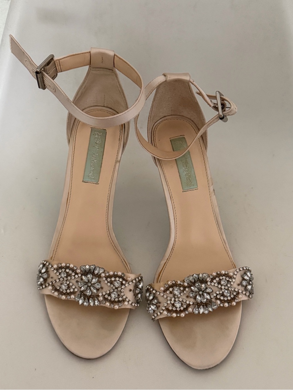Embellished Cream Ankle-Strap Sandals